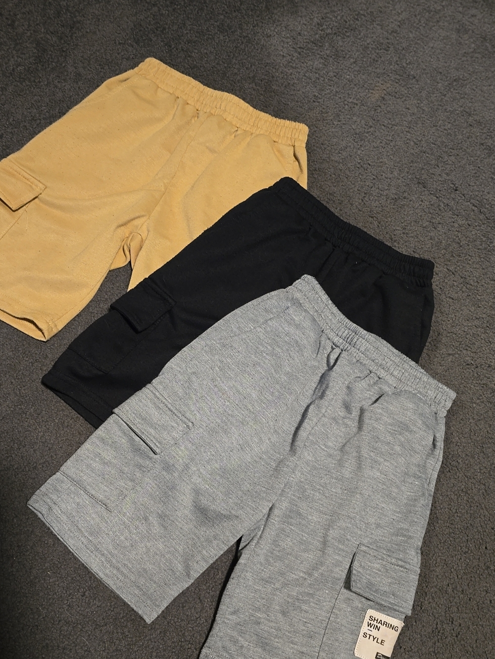 3 Kids Cargo Sweat Shorts - Gray, Black & Mustard